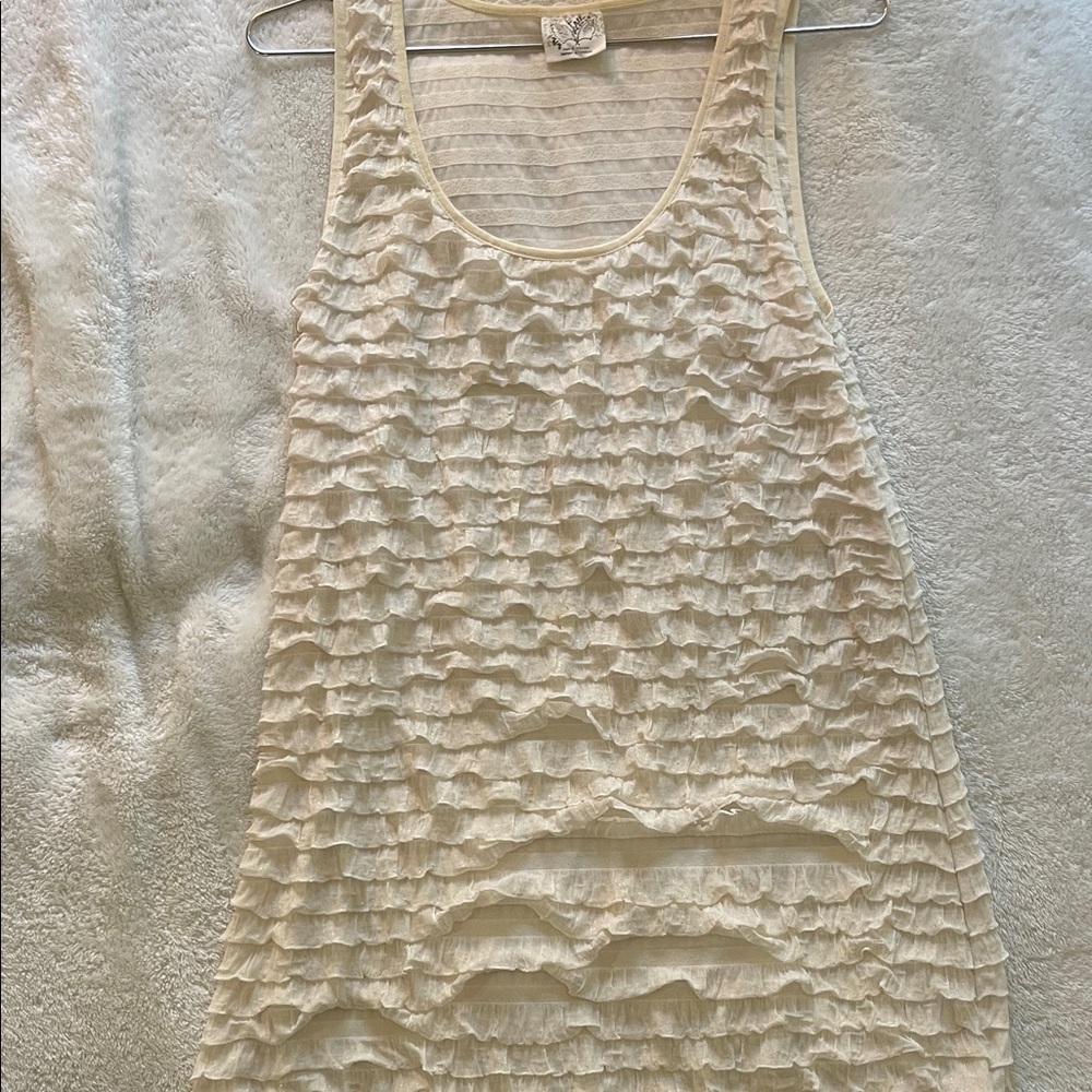 Free People Ivory Textured Long Line Tank